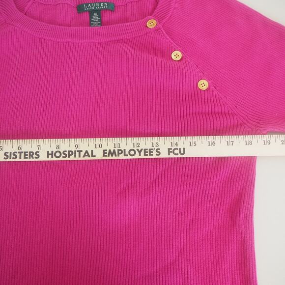 Lauren Ralph Lauren Cotton Sweater Women's 2X Pink Knit Boatneck Gold Buttons - Picture 6 of 10